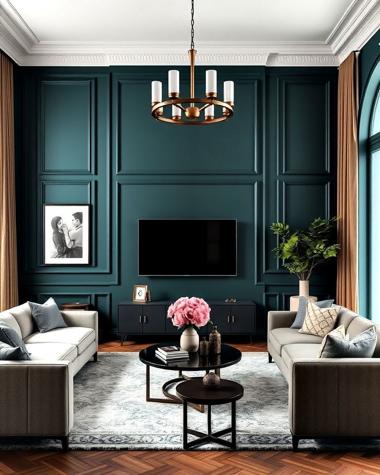 teal living room wall panels