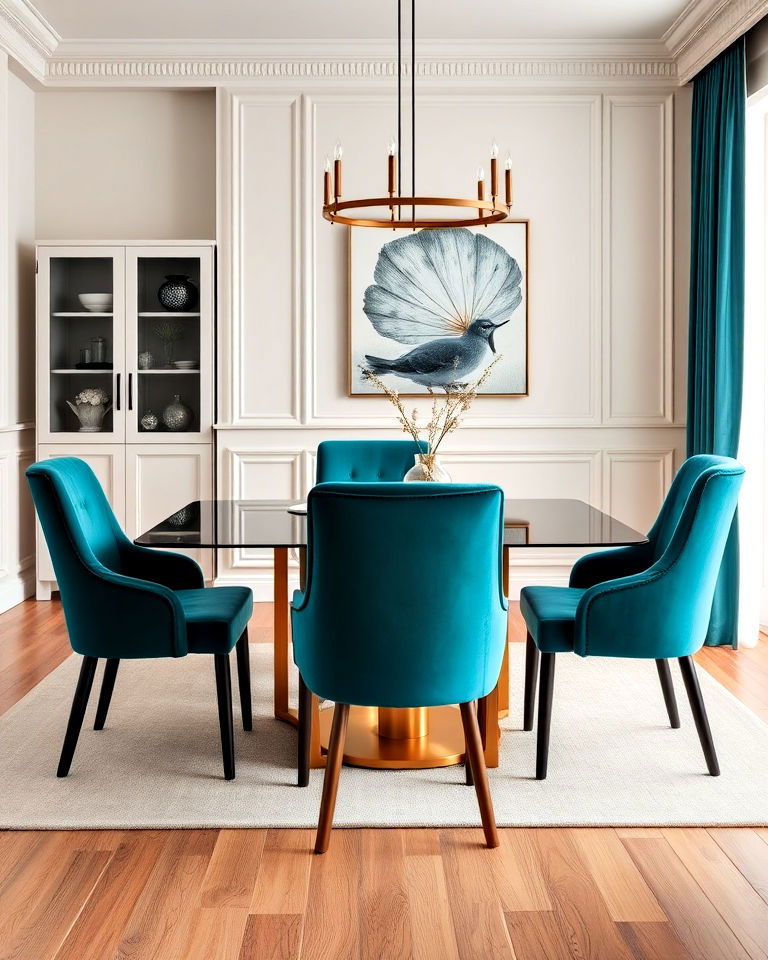 teal velvet dining chairs