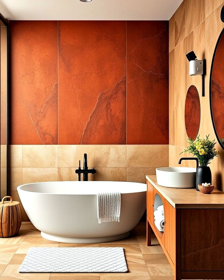 terracotta accent wall as a bold bathroom statement