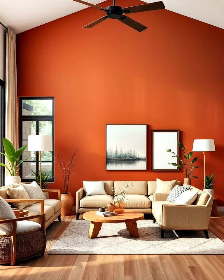 terracotta accent wall for warmth living room