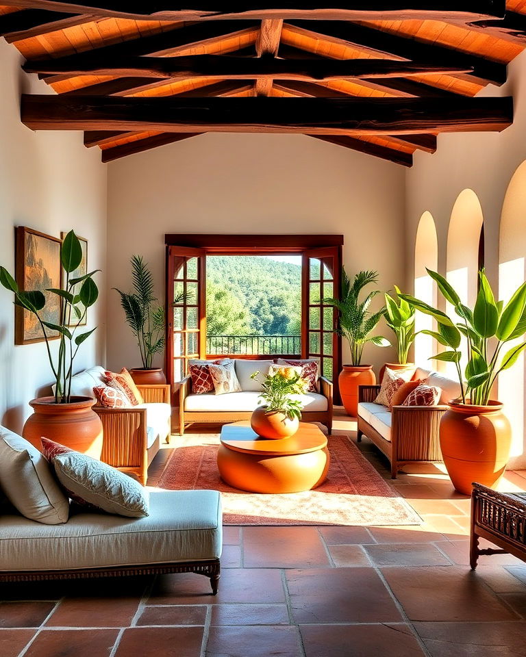 terracotta accents to enhance living room