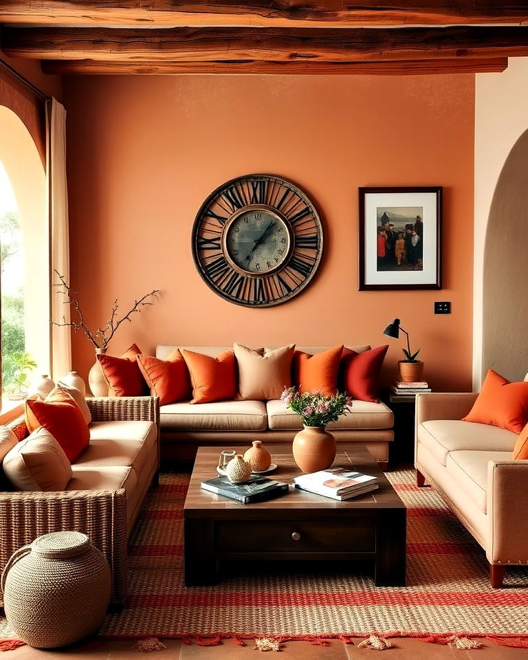 terracotta and brown combo living room