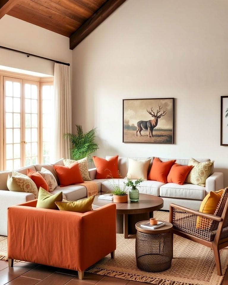 terracotta cushions for subtle accents in living room