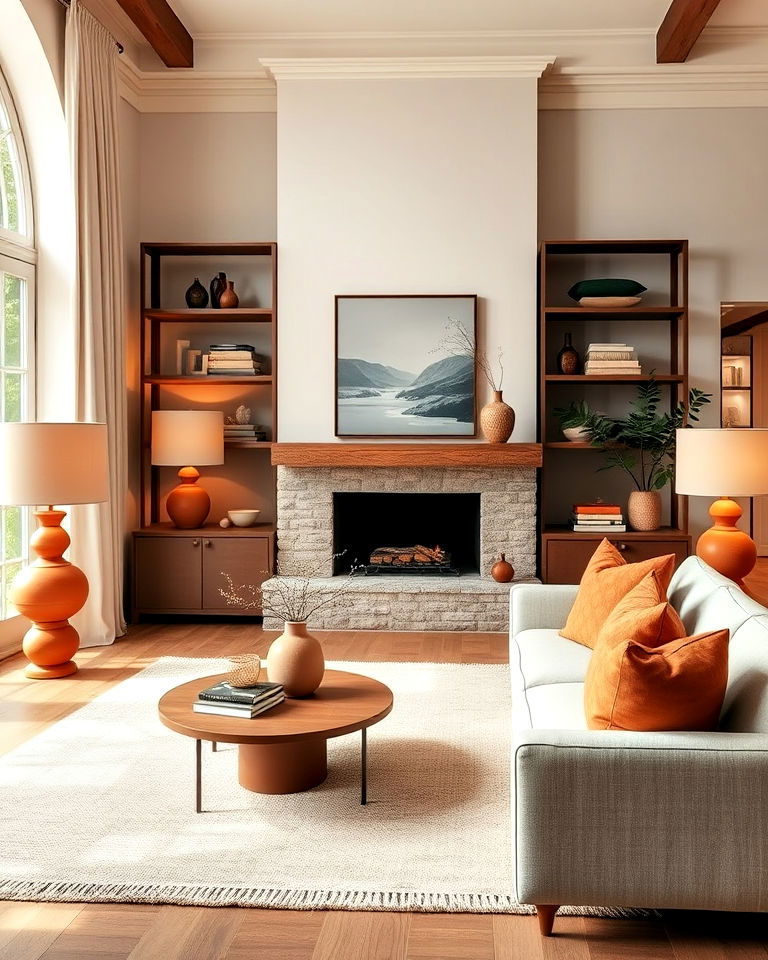 terracotta lamps for soft lighting in living room