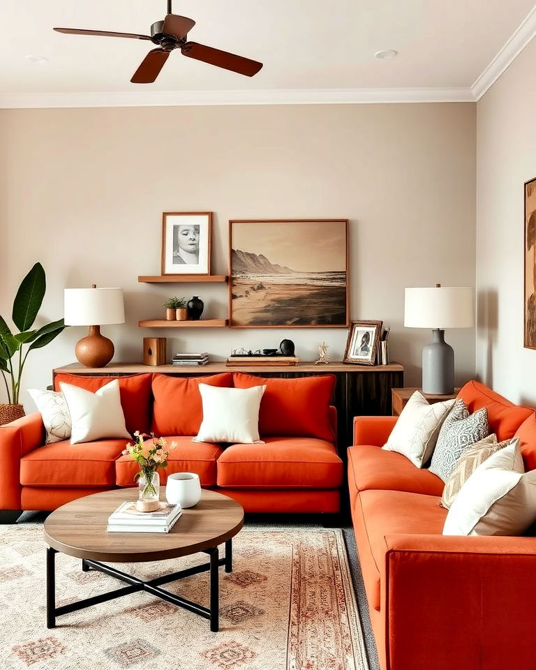 terracotta living room sofa for bold comfort