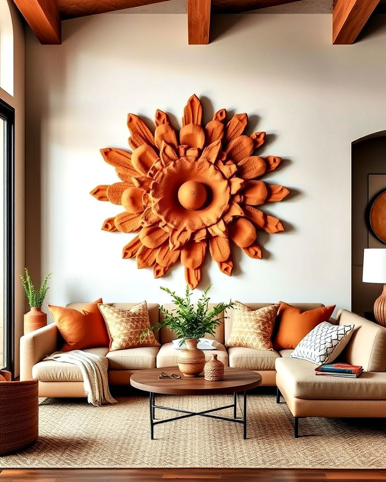 terracotta living room wall art for personal touch