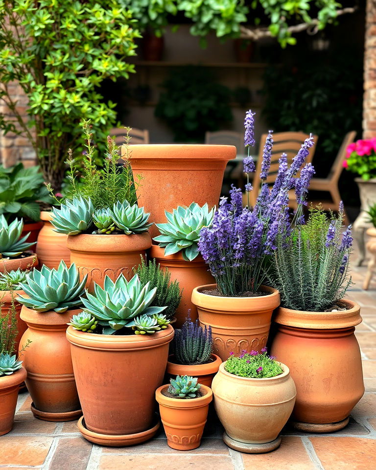 terracotta pot cluster for mediterranean patio