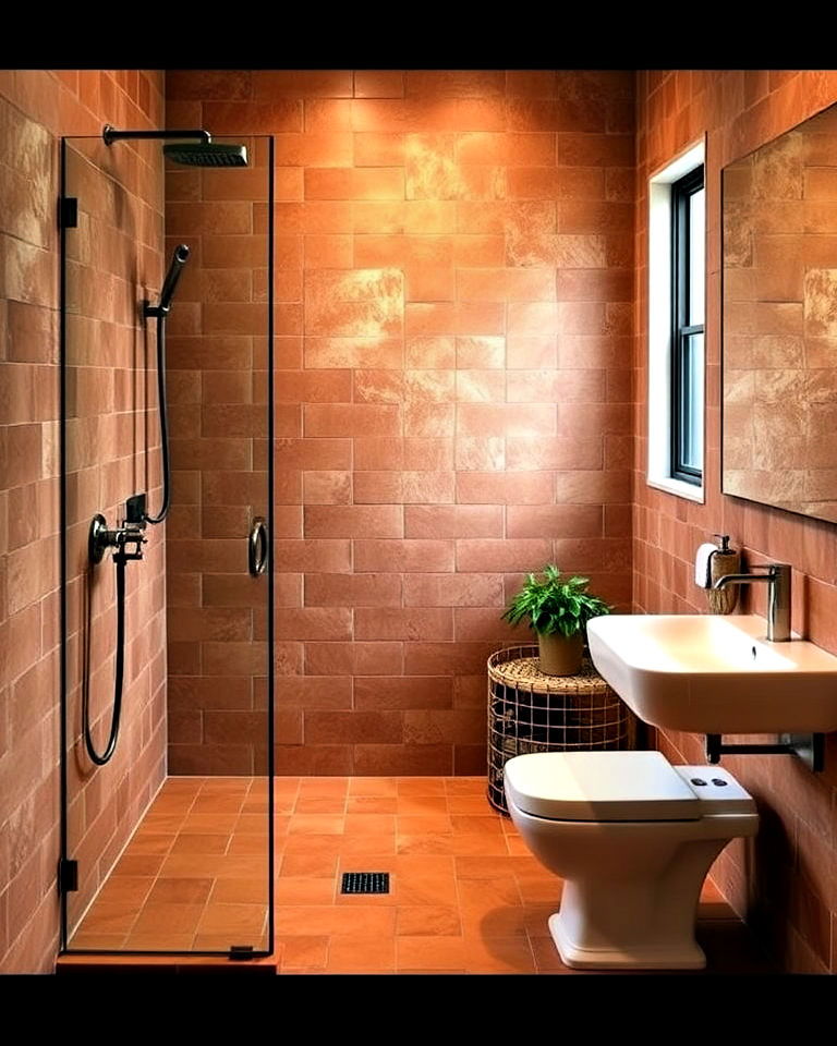 terracotta shower floor for a spa like vibe