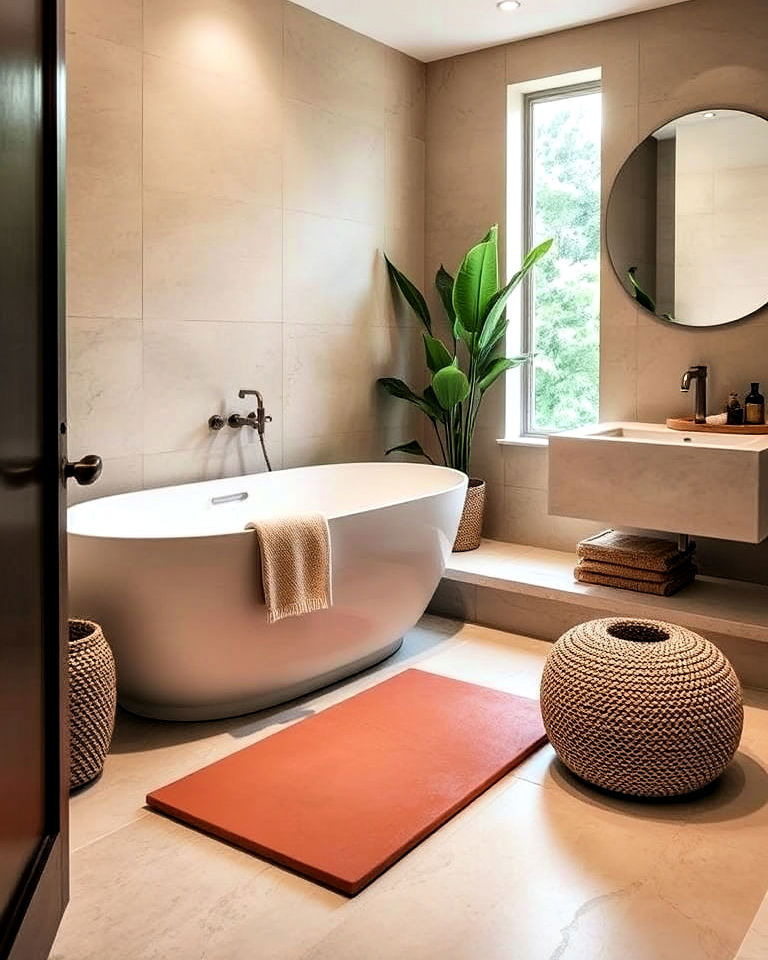 terracotta slab as a bath mat alternative
