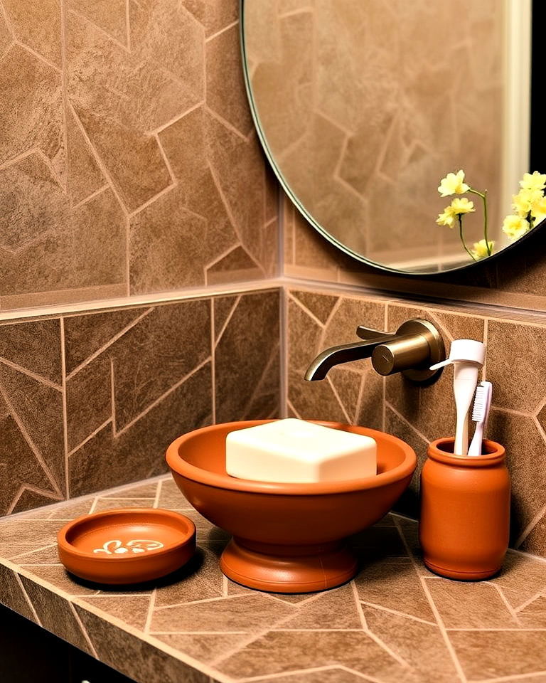 terracotta soap dish and toothbrush holder