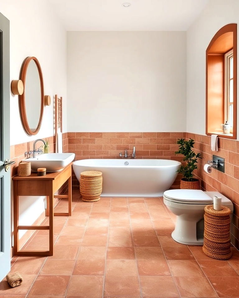 terracotta tiles for a rustic bathroom floor