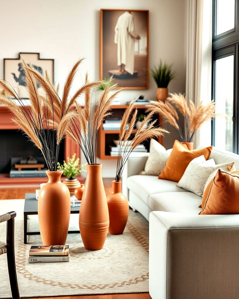 terracotta vases for decorative elegance in living room