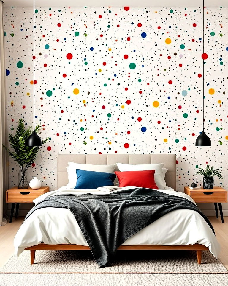 terrazzo inspired wall painting for bedroom