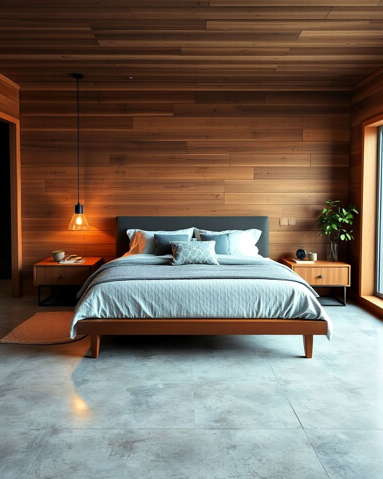 textured concrete floor bedroom