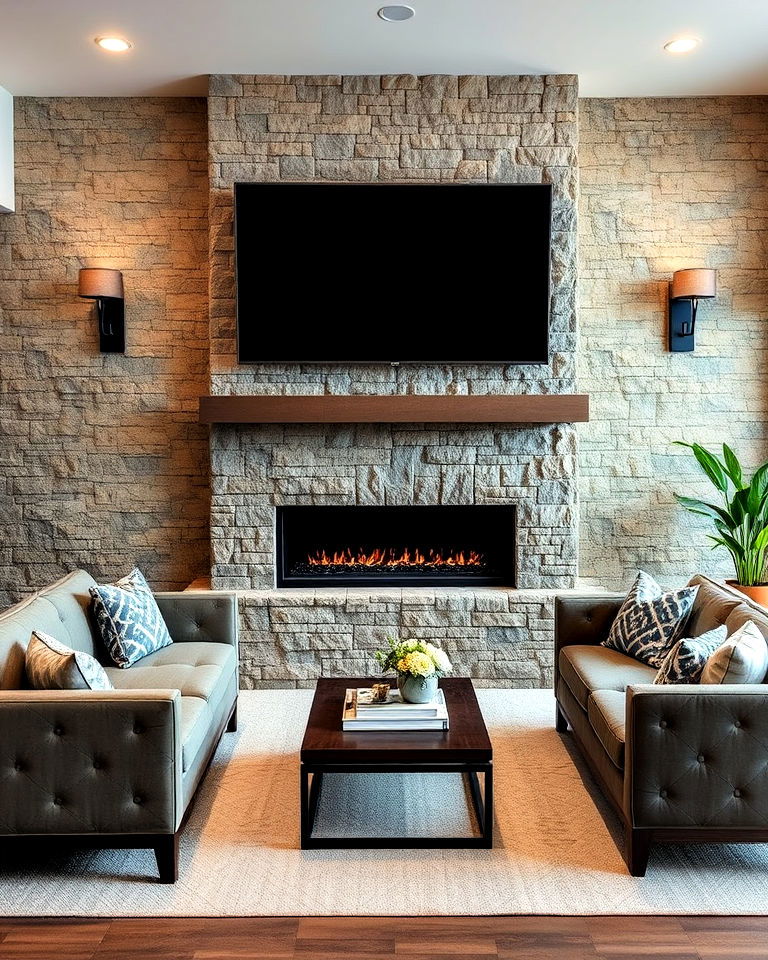 textured stone or brick accent wall