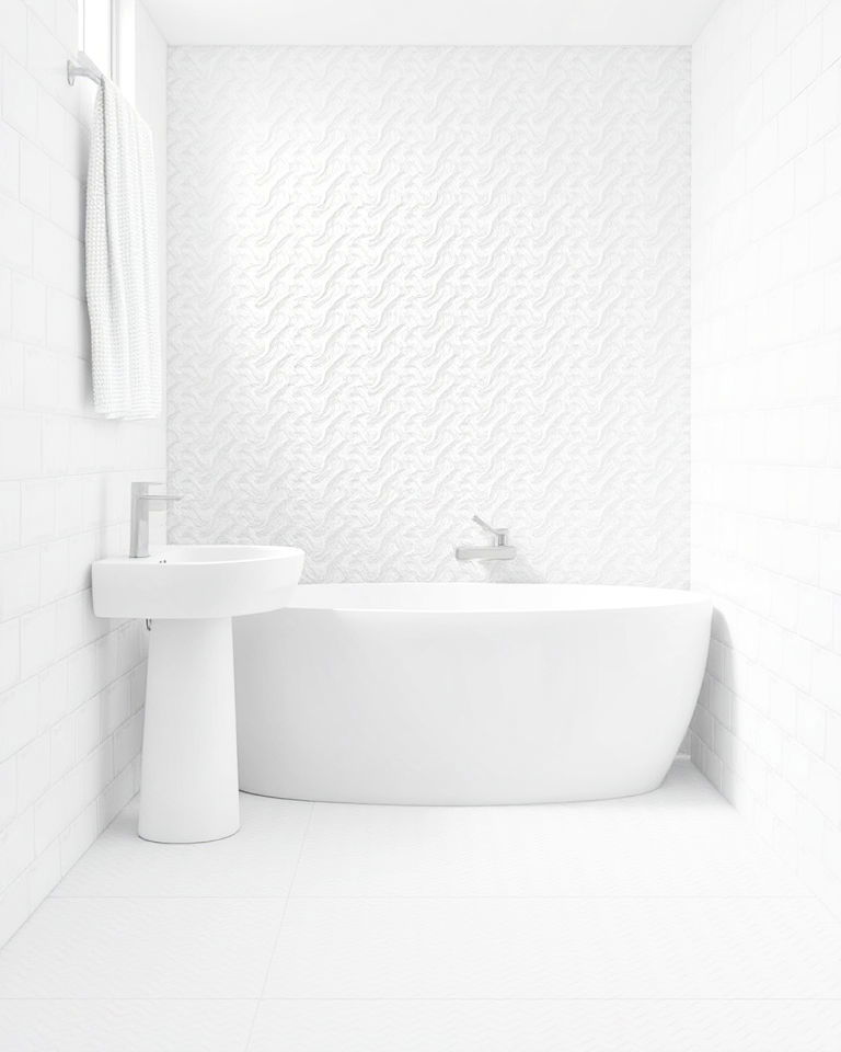 textured white tiles bathroom for depth