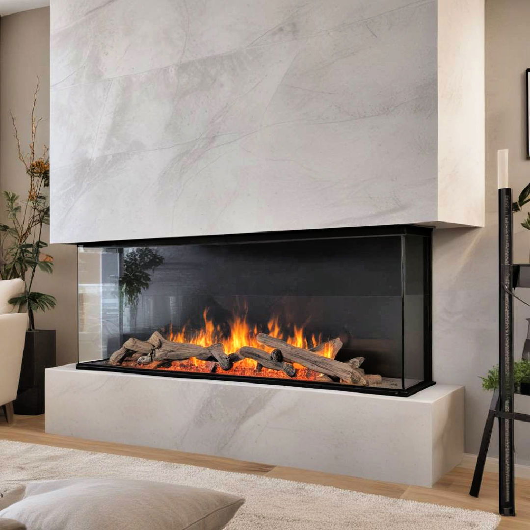three sided electric fireplace