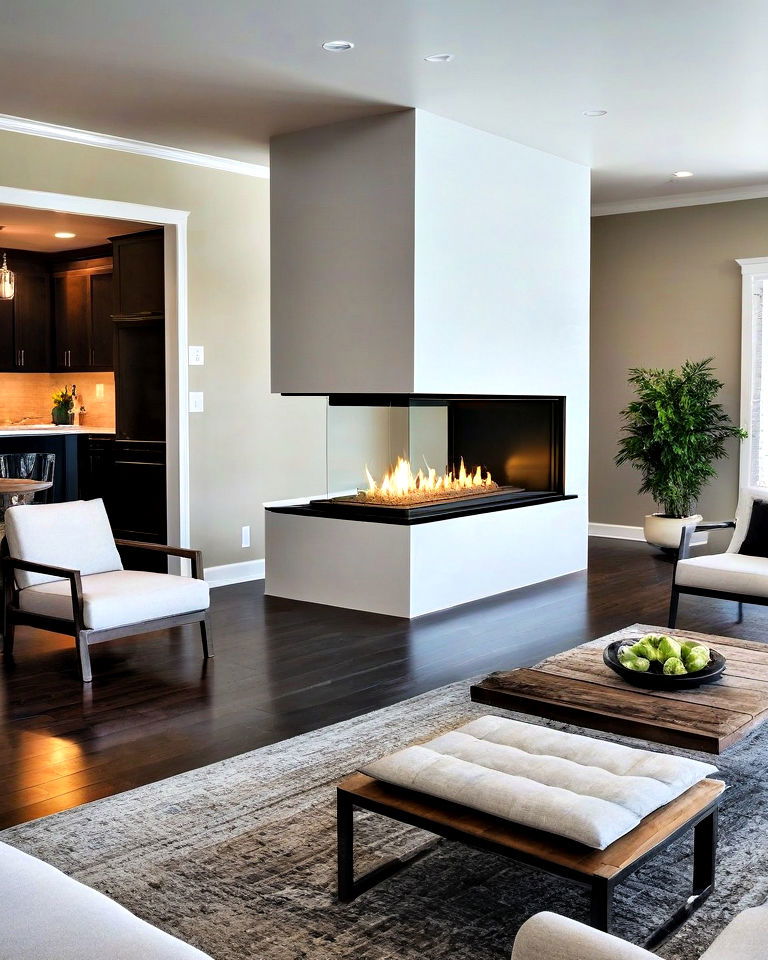 three sided gas fireplace to add warmth