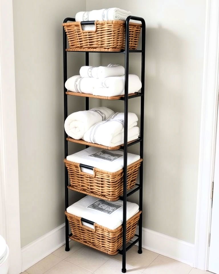 tiered basket tower for ample towel storage