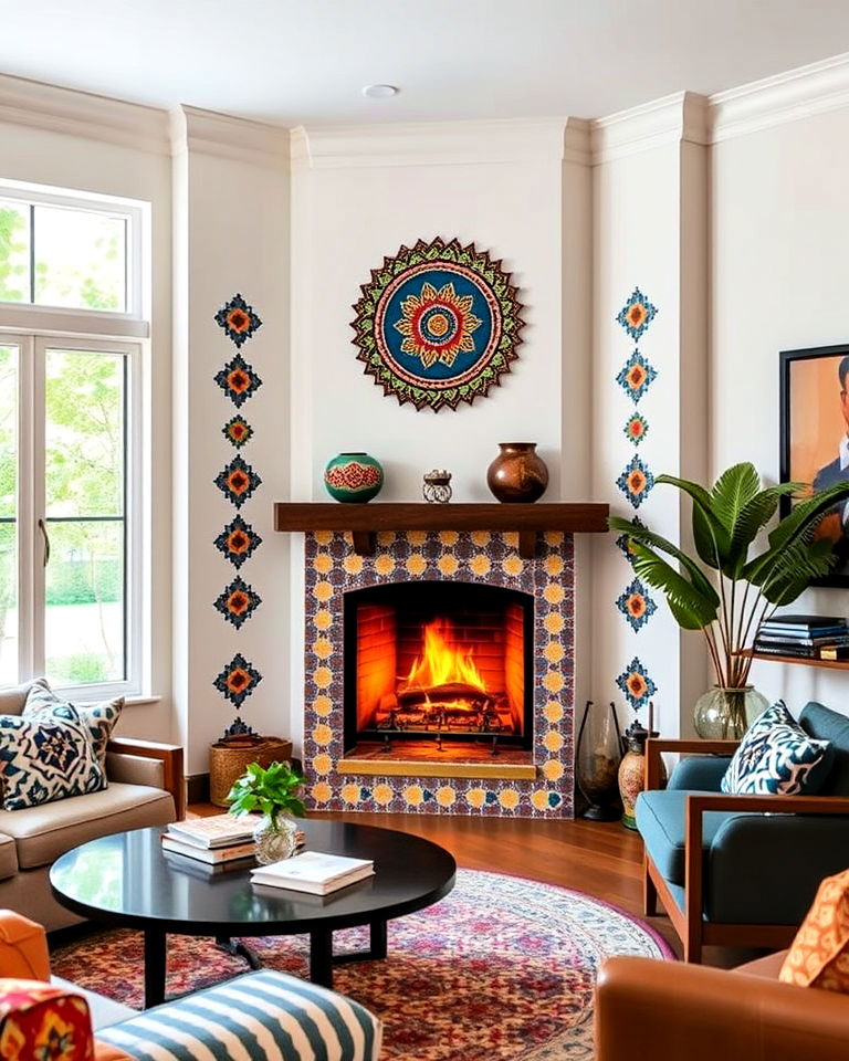 tile surround corner fireplace