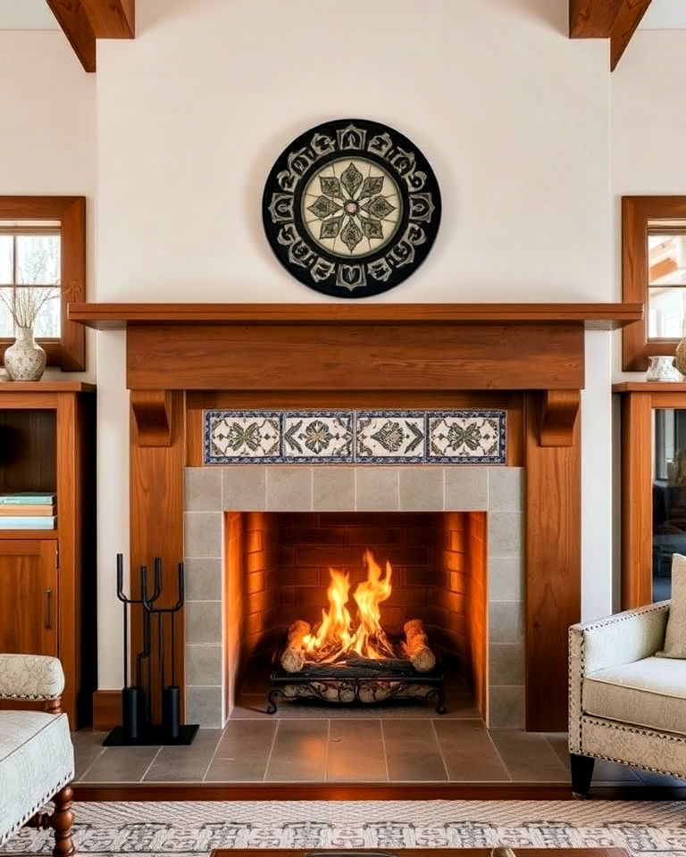 tiled craftsman fireplace for living room