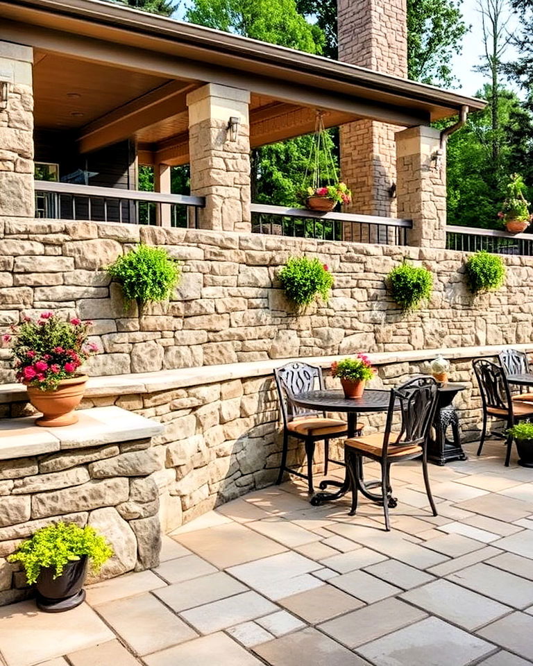 timeless and custom stone wall for patio space