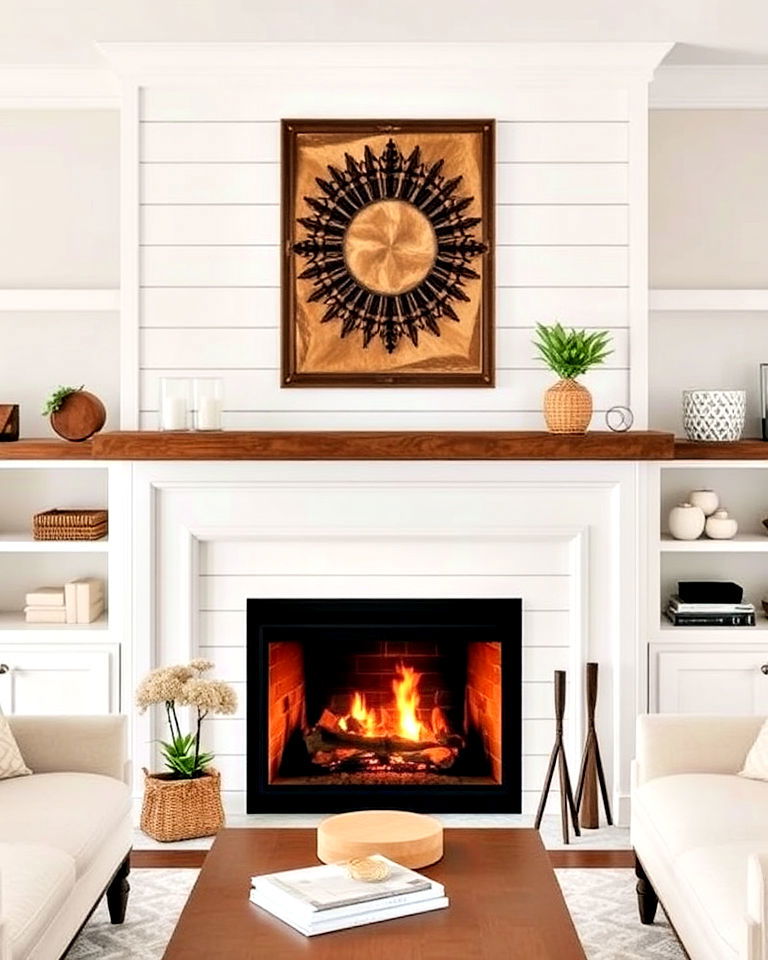 traditional and modern shiplap fireplace surround