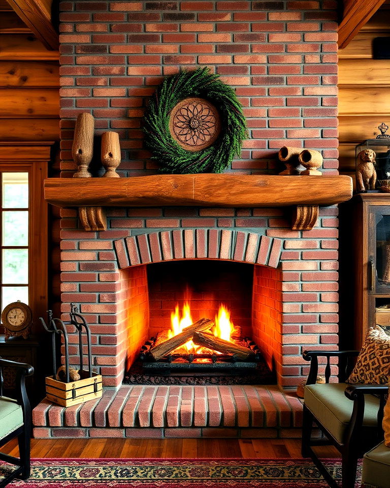 traditional and rustic brick fireplace