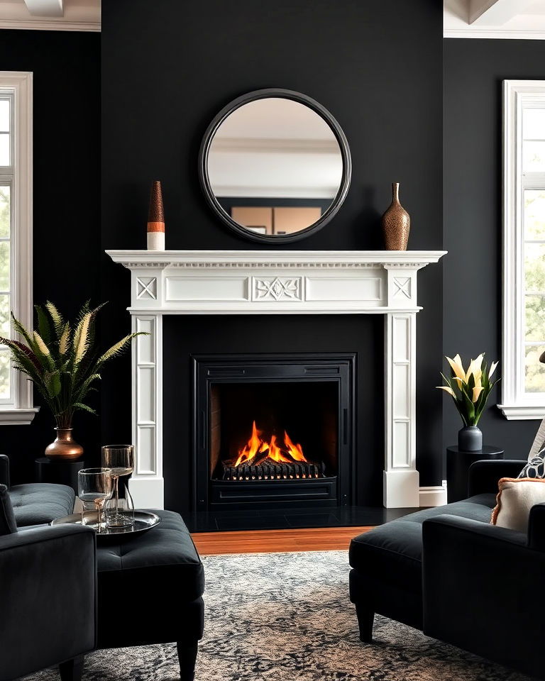 traditional black fireplace with white surround