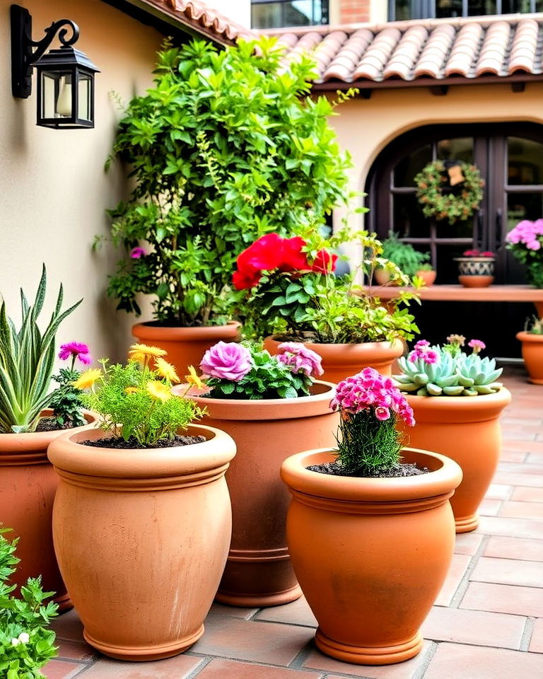 traditional clay patio planters