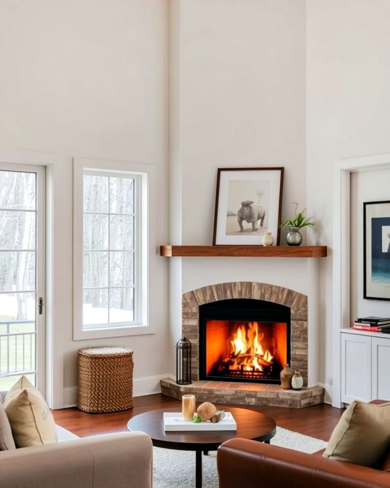 traditional wood burning corner fireplace