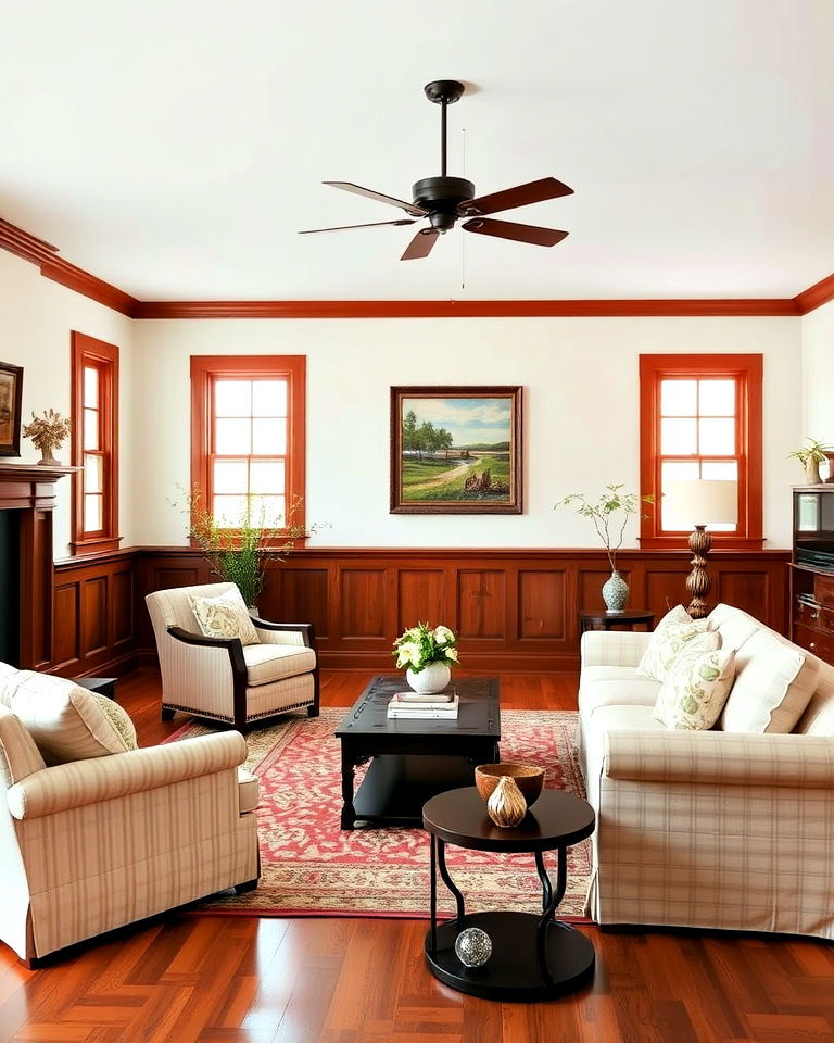 traditional wooden living room wainscoting