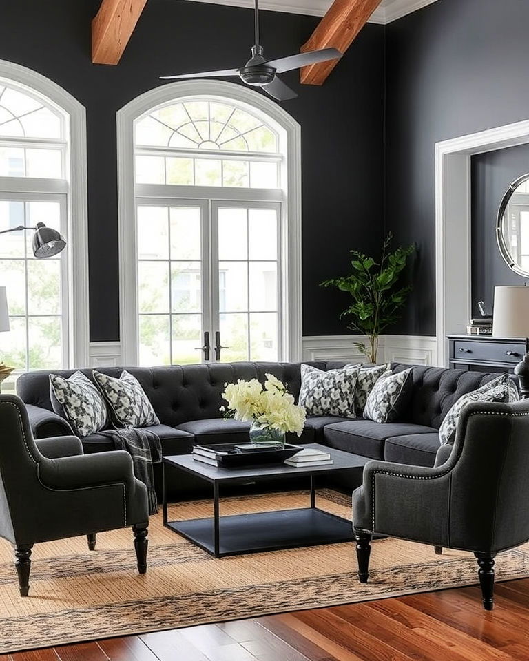 transitional style with grey living room