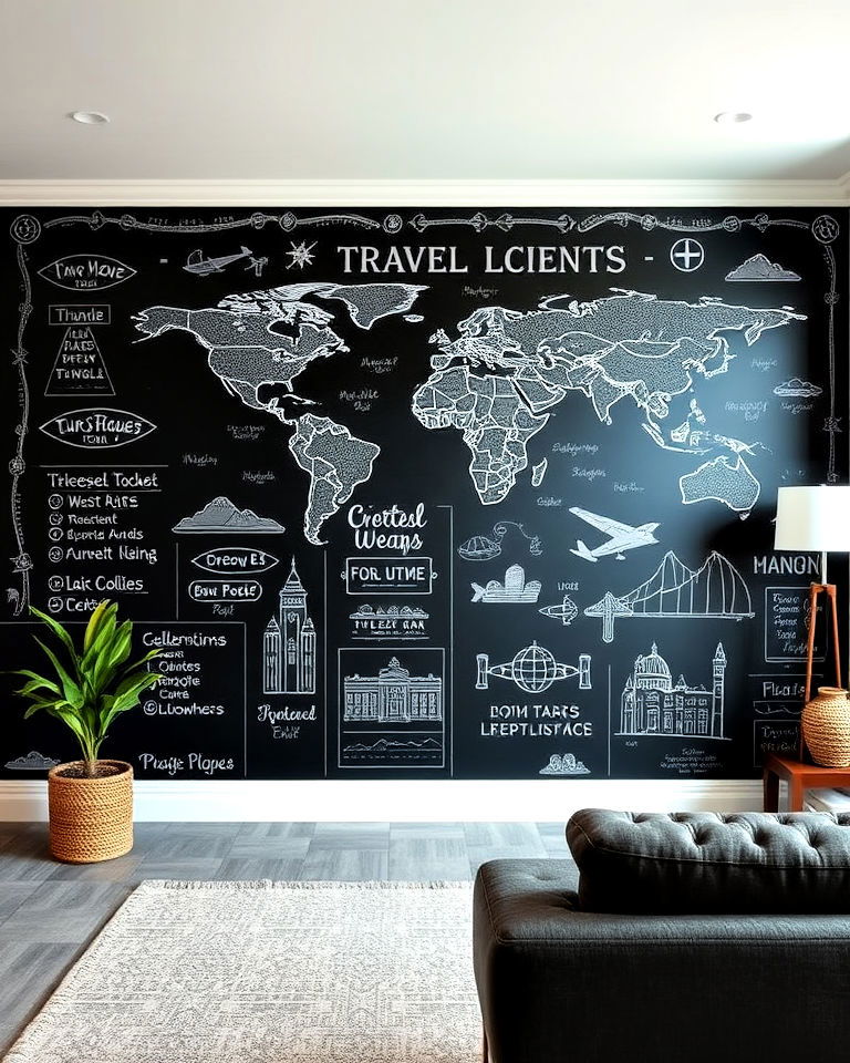 travel inspired chalkboard wall