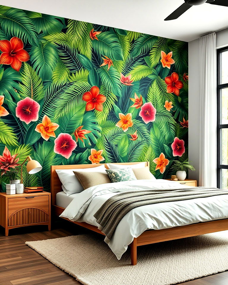 tropical wallpaper accent wall