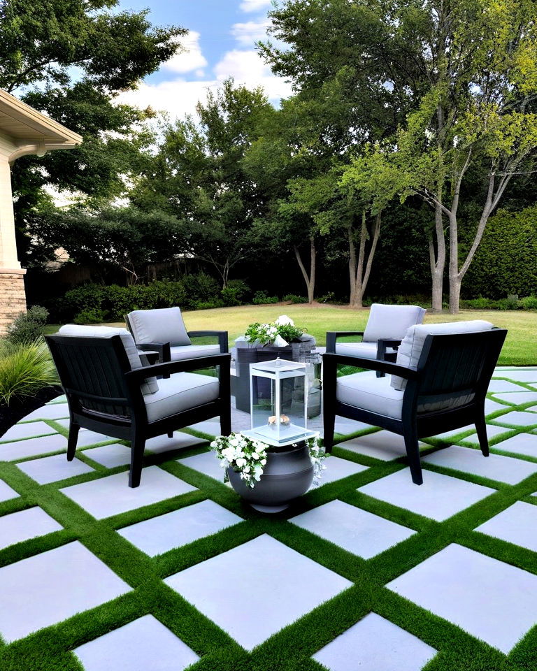 turf and paver combination patio flooring