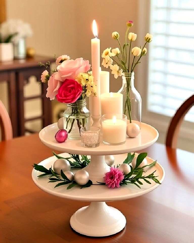 turn a cake stand into a decorative centerpiece