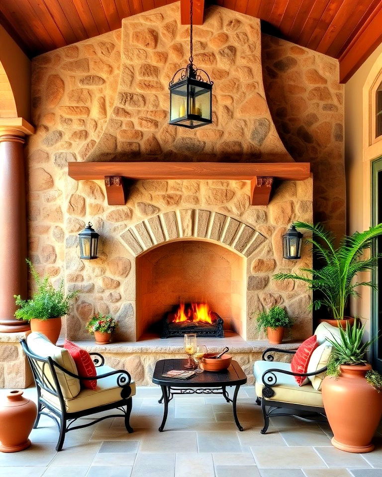 tuscan inspired stone fireplace for your porch