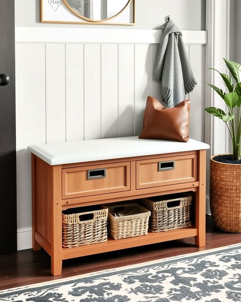 two tiered bench for additional storage