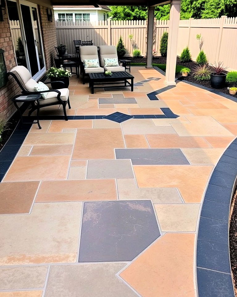 two tone color combinations stamped concrete patio