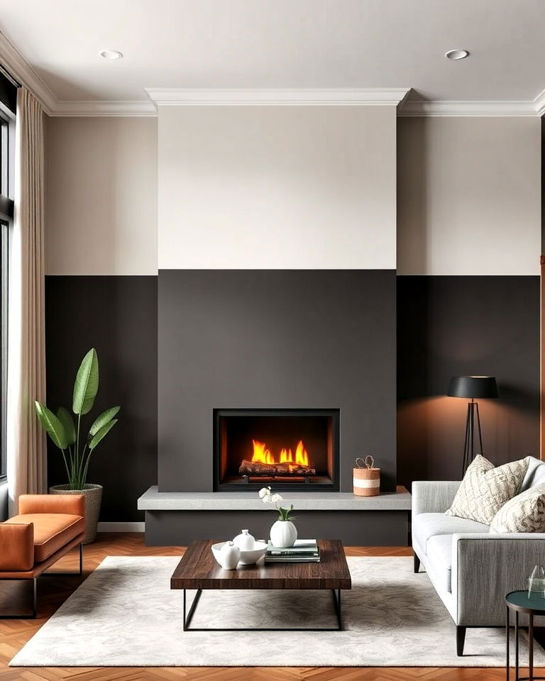 two tone fireplace accent wall