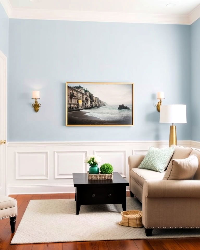 two tone living room wainscoting