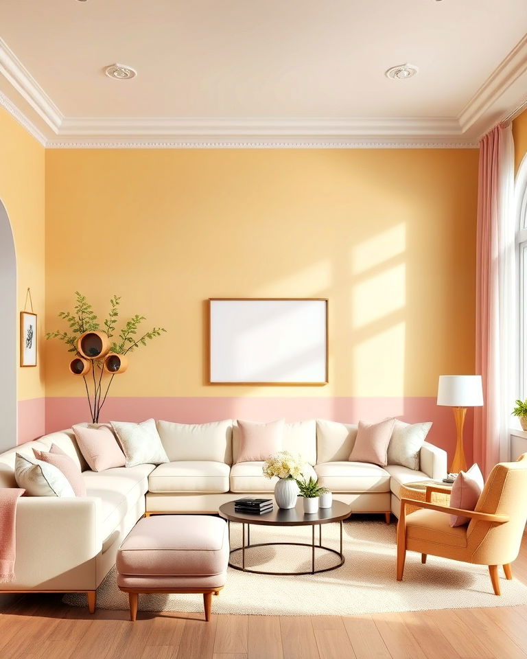 two tone pastel walls living room