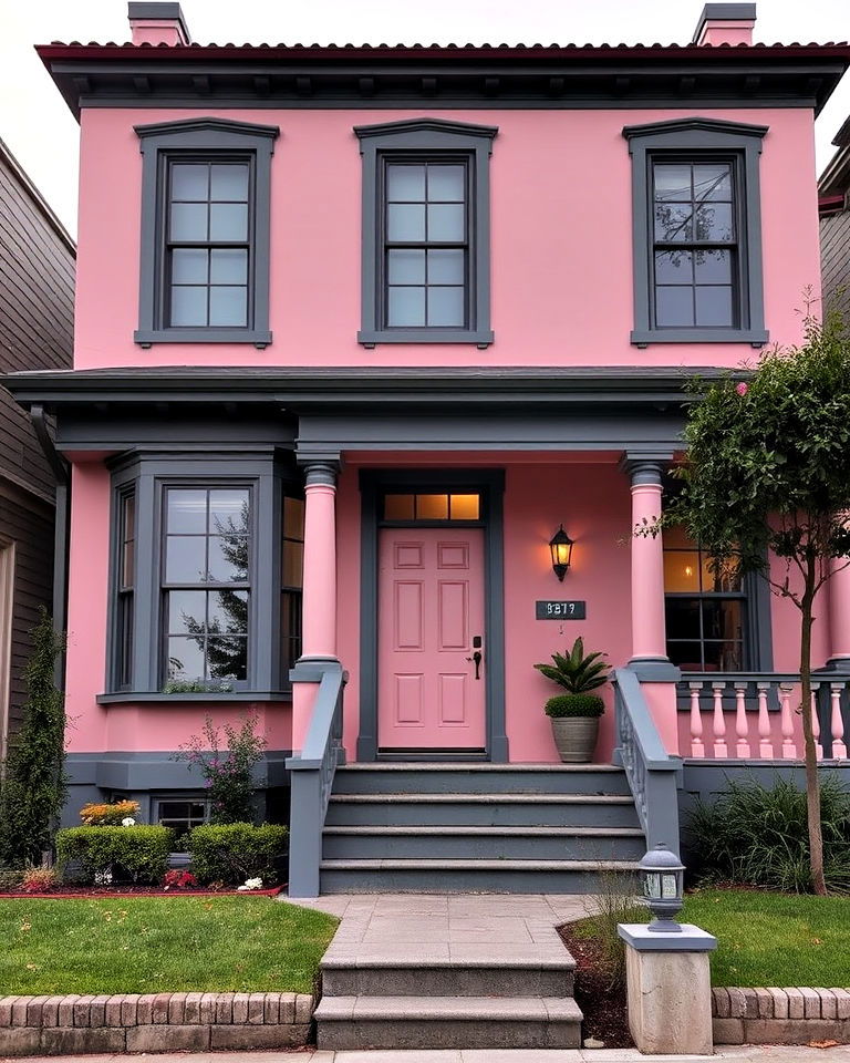 two tone pink and gray house exterior
