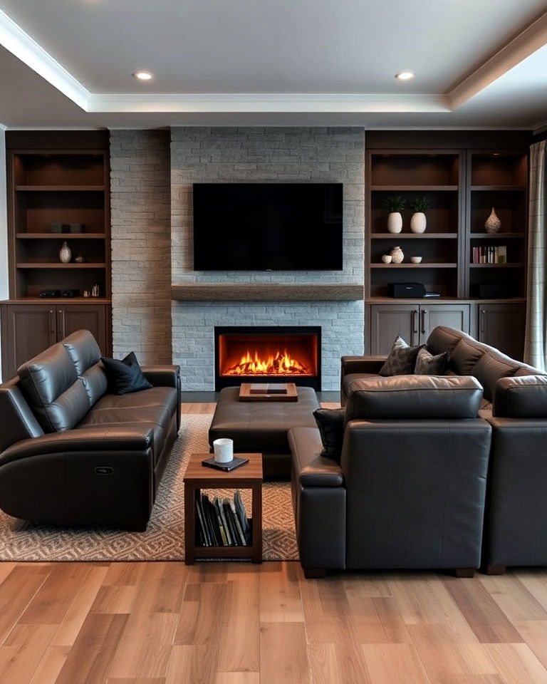 ultimate reclining sectional with fireplace tv wall