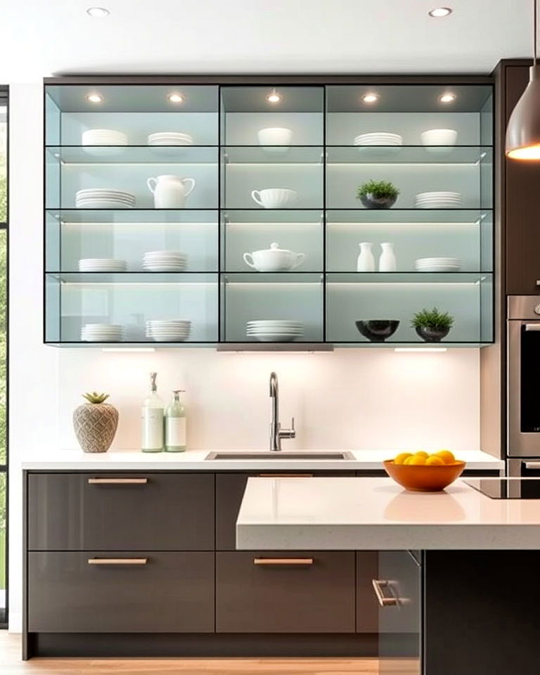ultra modern look handleless glass cabinets
