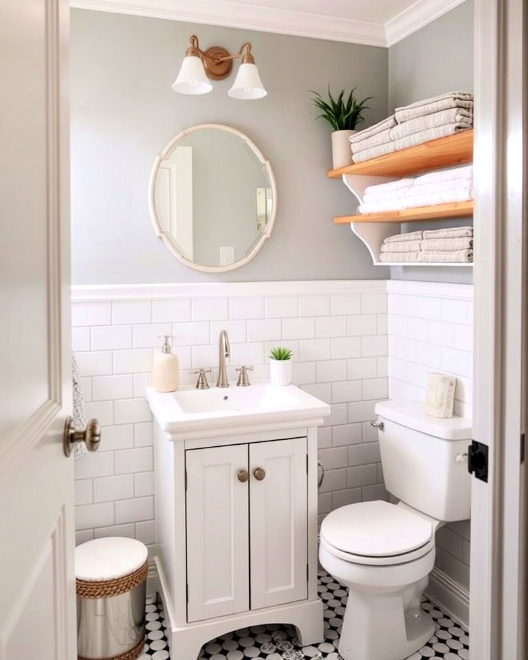 under sink storage in a half bathroom