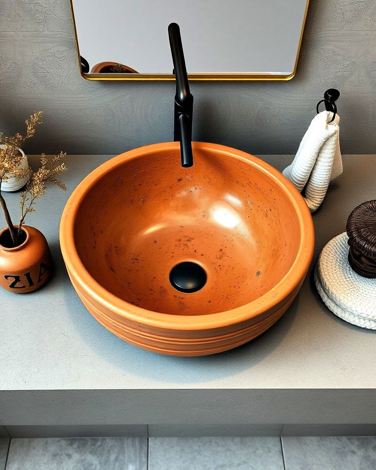 unique and artisanal terracotta vessel sink
