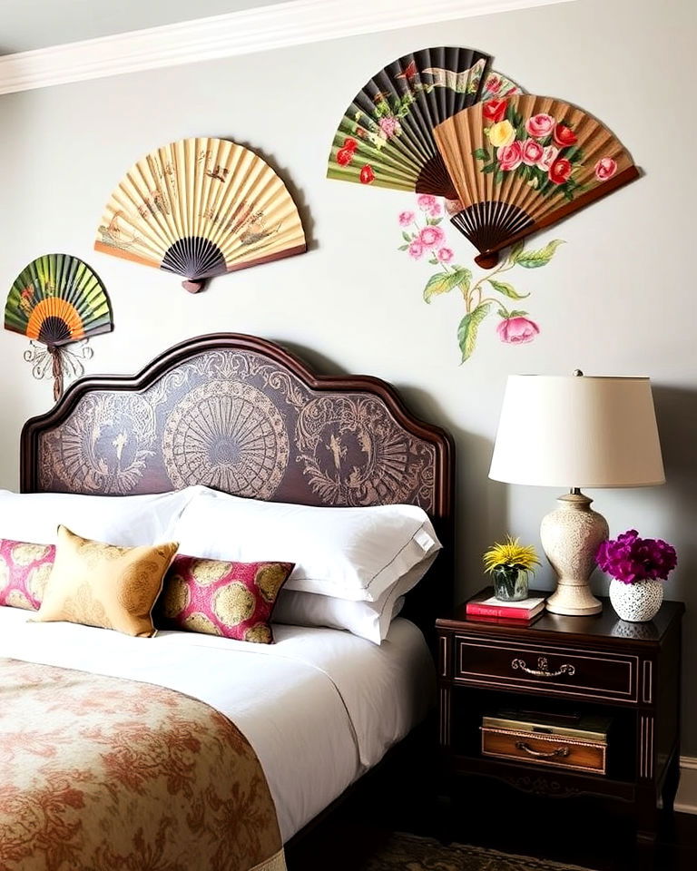 unique and artistic folding fan display for your bedroom