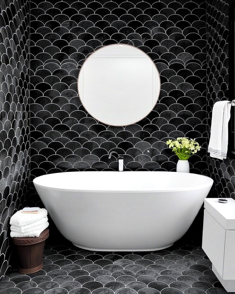 unique and elegant black fish scale bathroom tiles